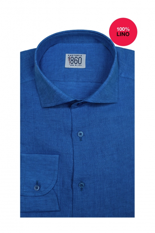 Camicia Milano Marittima -  100% lino blu royal 
