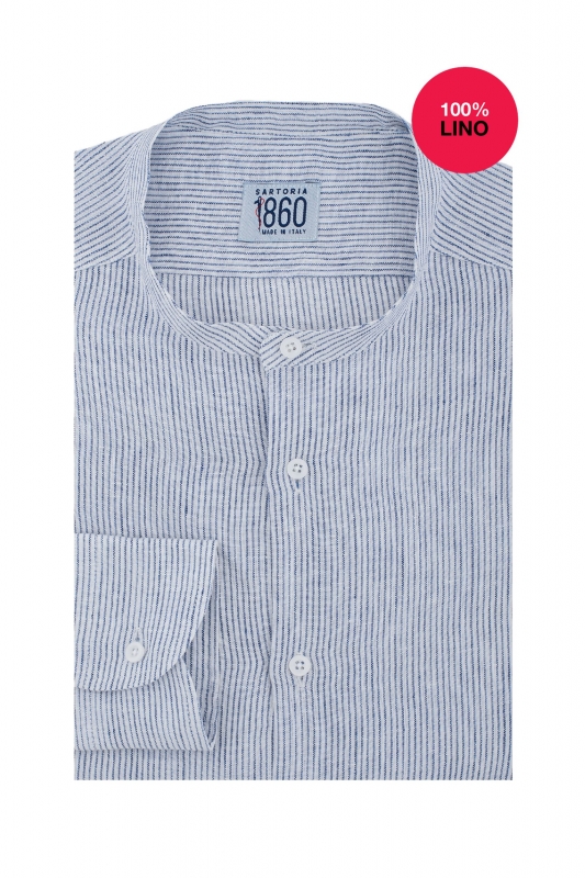 Camicia Vico - 100% lino rigato bianco e blu