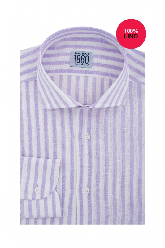 Camicia Provenza - 100% lino bacchettato bianco e lavanda 