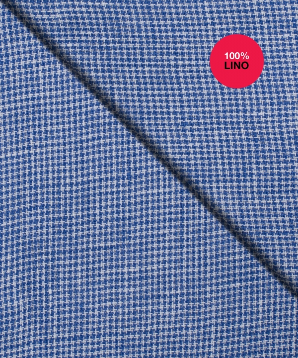 Camicia Ponza - 100% lino pied de poule bianco e azzurro