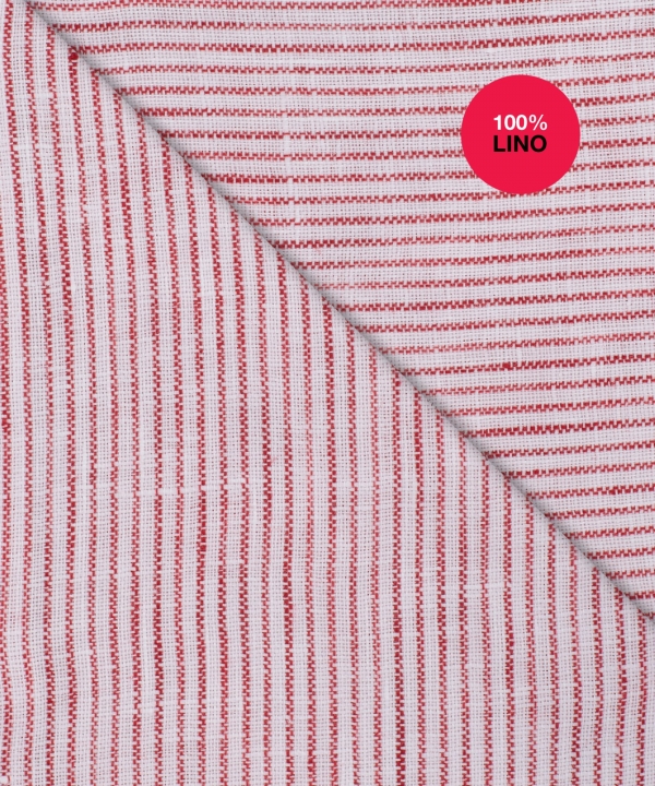 Camicia Perugia - 100% lino rigato bianco e rosso