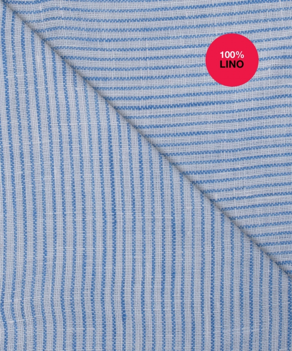 Camicia San Marino - 100% lino rigato bianco e celeste 