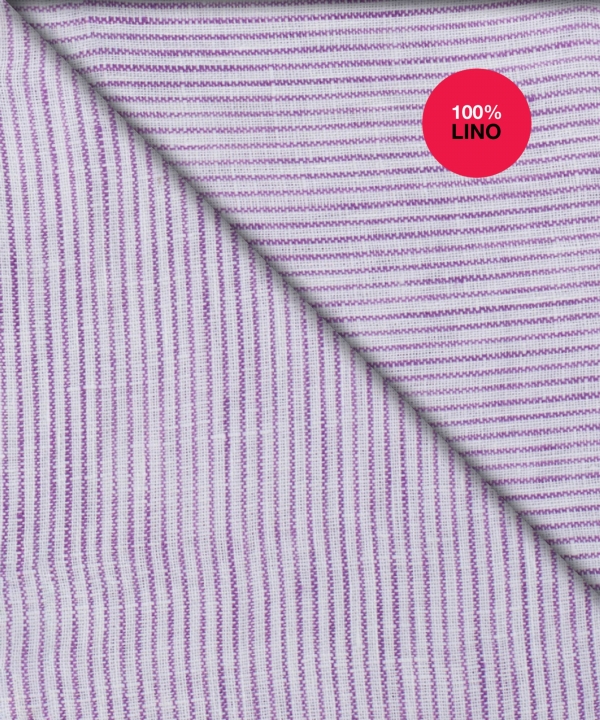 Camicia Demonte - 100% lino rigato bianco e lavanda