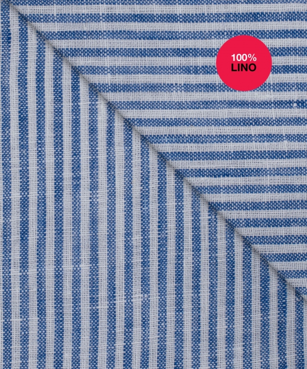 Camicia Pescara - 100% lino bacchettata bianco e azzurro 