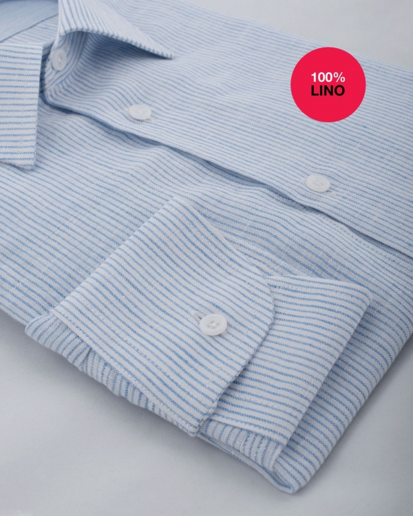 Camicia San Marino - 100% lino rigato bianco e celeste 