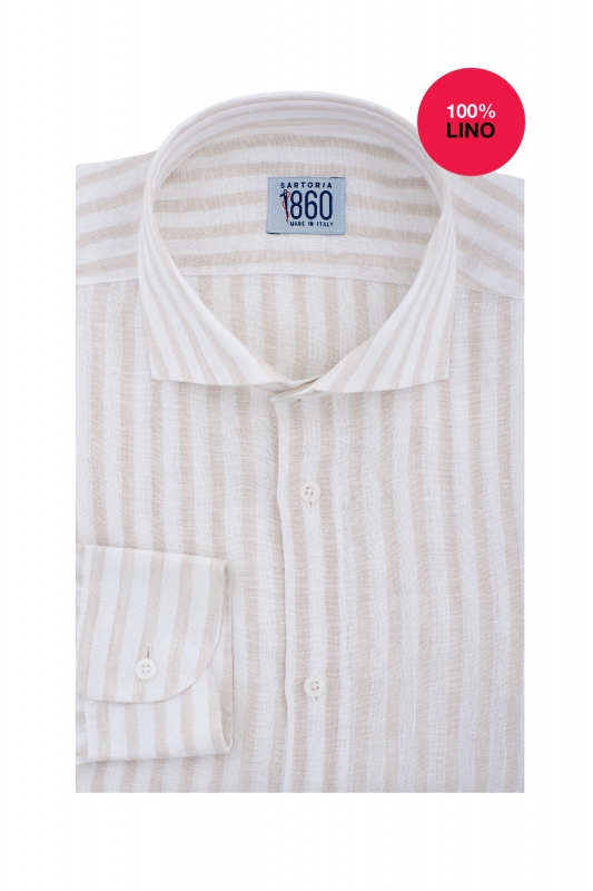Camicia Valencia - 100% lino bacchettato bianco e beige