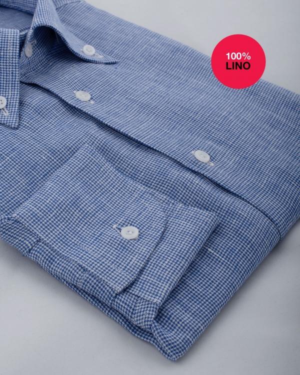 Camicia Ponza - 100% lino pied de poule bianco e azzurro