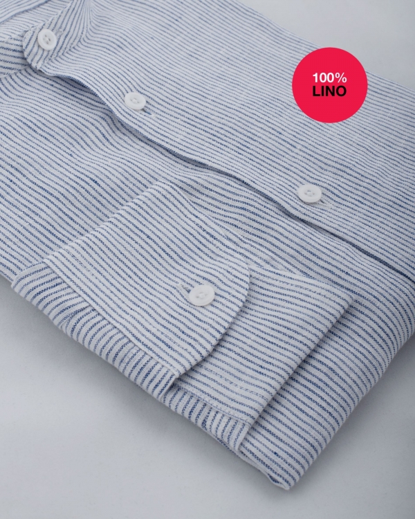 Camicia Vico - 100% lino rigato bianco e blu