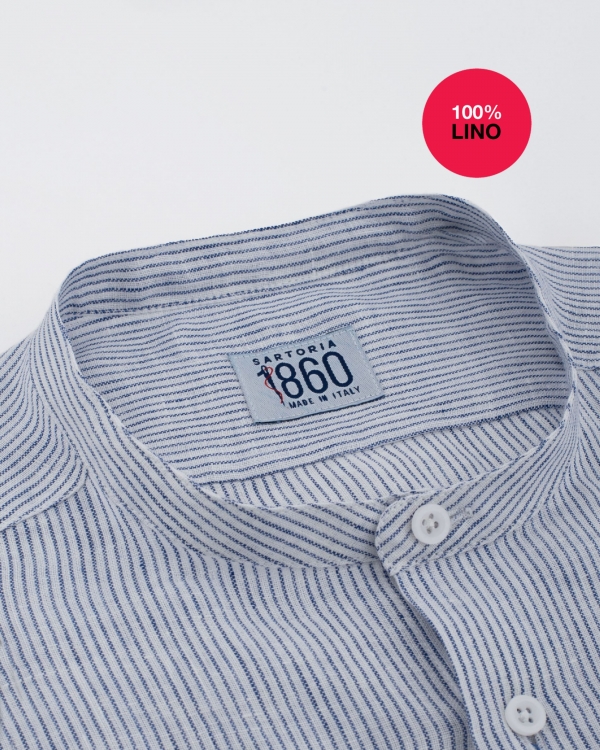 Camicia Vico - 100% lino rigato bianco e blu