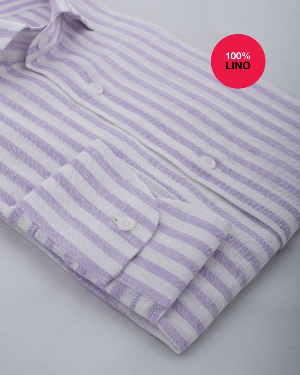 Camicia Provenza - 100% lino bacchettato bianco e lavanda 