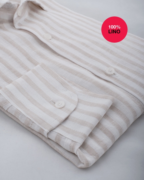 Camicia Valencia - 100% lino bacchettato bianco e beige