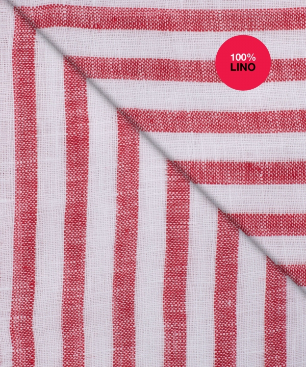 Camicia Cosenza - 100% lino bacchettato bianco e rosso