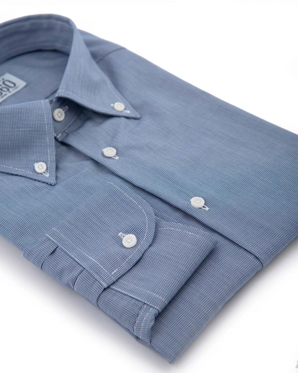 Camicia Sulmona- popeline 100% cotone, quadrettino azzurro