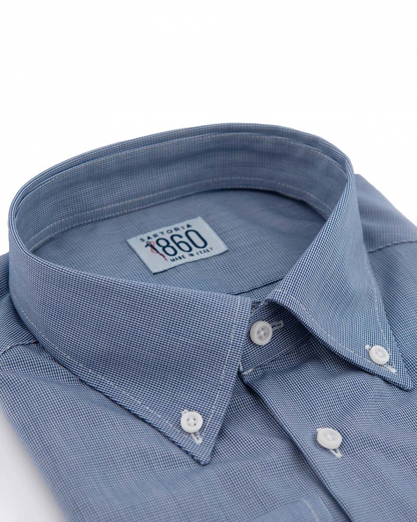 Camicia Sulmona- popeline 100% cotone, quadrettino azzurro
