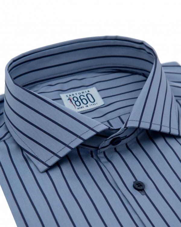 Camicia Belluno - popeline 100% puro cotone, fantasia rigata blu