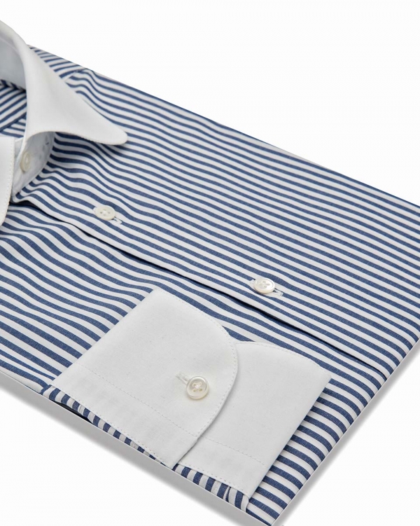 Camicia Marsala- popeline 100% cotone, disegno bacchettato blu