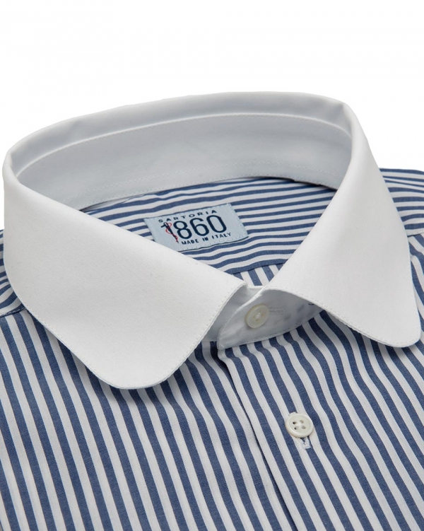 Camicia Marsala- popeline 100% cotone, disegno bacchettato blu