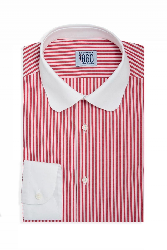 Camicia Carpi – popeline 100% cotone, disegno bacchettato rosso