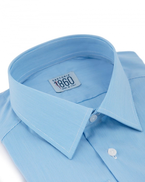 Camicia Lodi - popeline stretch, fantasia rigata bianco e celeste
