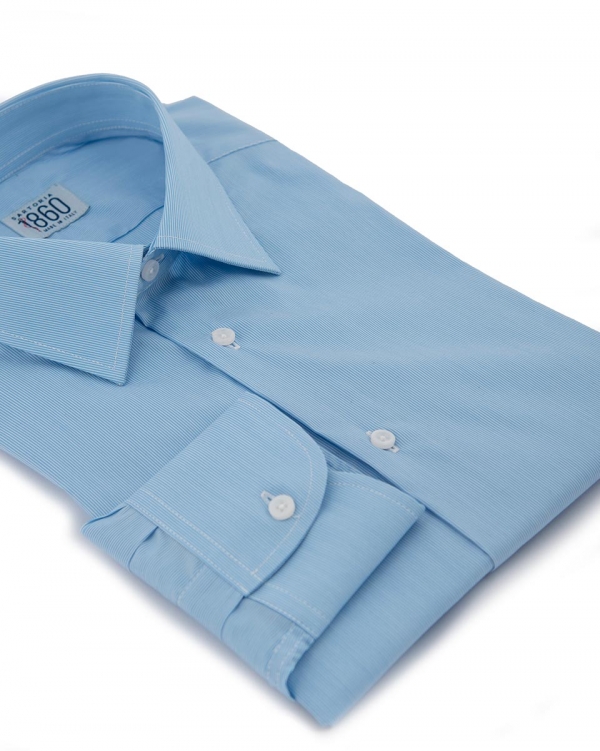 Camicia Lodi - popeline stretch, fantasia rigata bianco e celeste