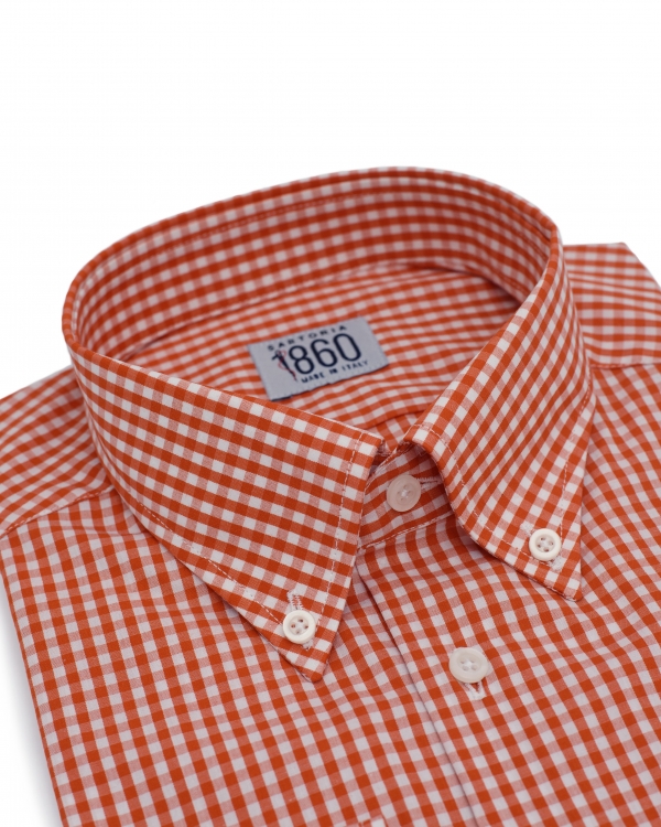 Camicia Ginevra - popeline 100% puro cotone quadretto arancione