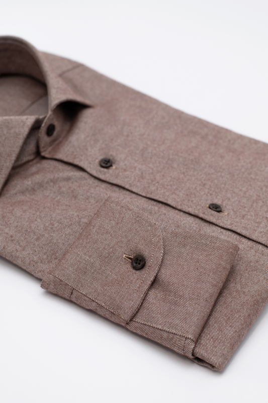 Camicia Corvara - flanella twill 100% puro cotone doppio ritorto tinta unita tortora