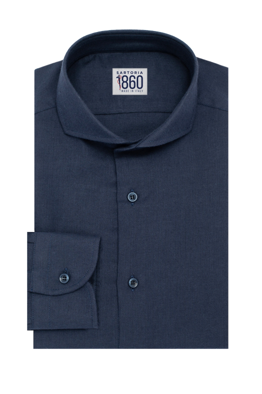 Camicia Livigno - flanella twill 100% puro cotone doppio ritorto tinta unita blu