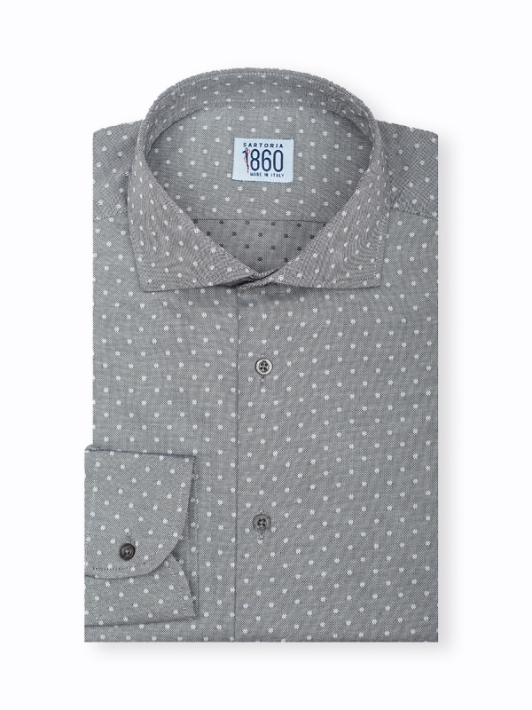 Camicia Manhattan - oxford 100% puro cotone, fondo grigio con fantasia pois