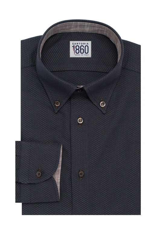 Camicia Noci – dobby 100% puro cotone blu con operatura testa di moro