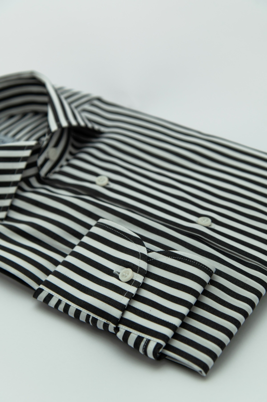 Camicia Oslo – popeline 100% puro cotone bacchettato bianco e nero