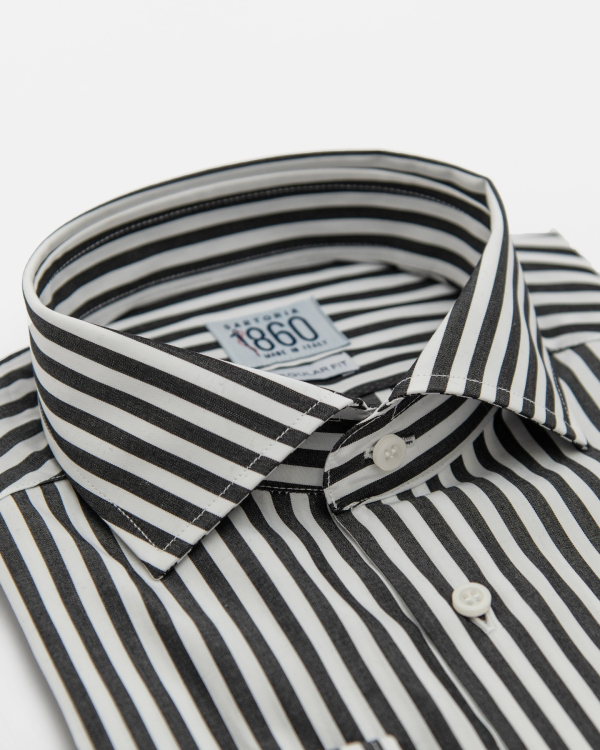 Camicia Oslo – popeline 100% puro cotone bacchettato bianco e nero
