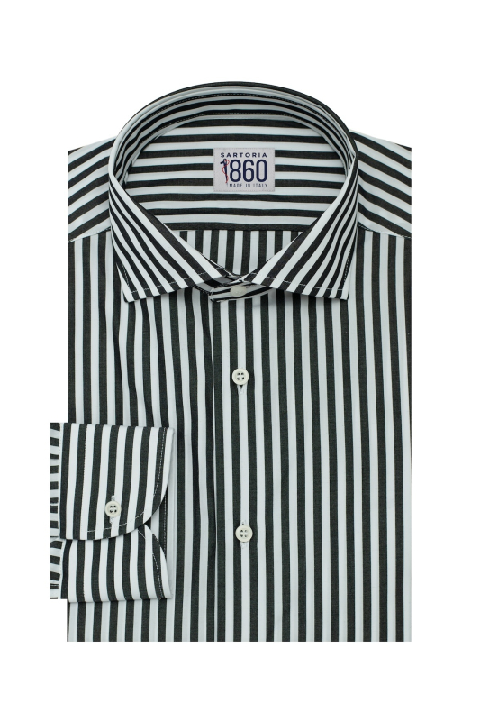 Camicia Oslo – popeline 100% puro cotone bacchettato bianco e nero
