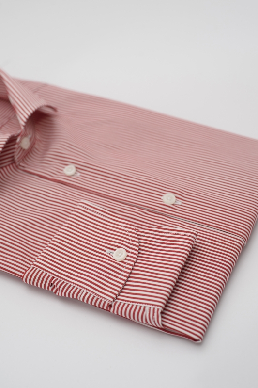 Camicia Lipari - popeline doppio ritorto 100% puro cotone bacchettato bianco e rosso