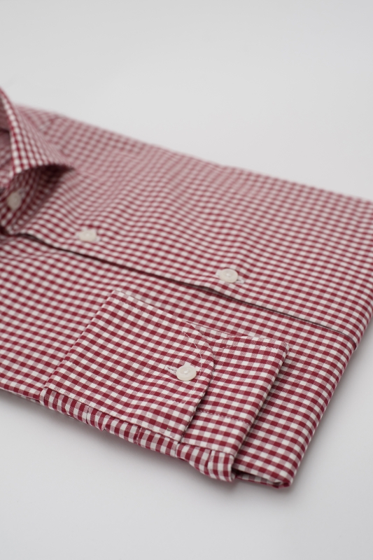 Camicia Lugano - popeline 100% puro cotone quadretto bordeaux