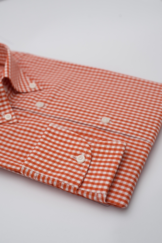 Camicia Ginevra - popeline 100% puro cotone quadretto arancione