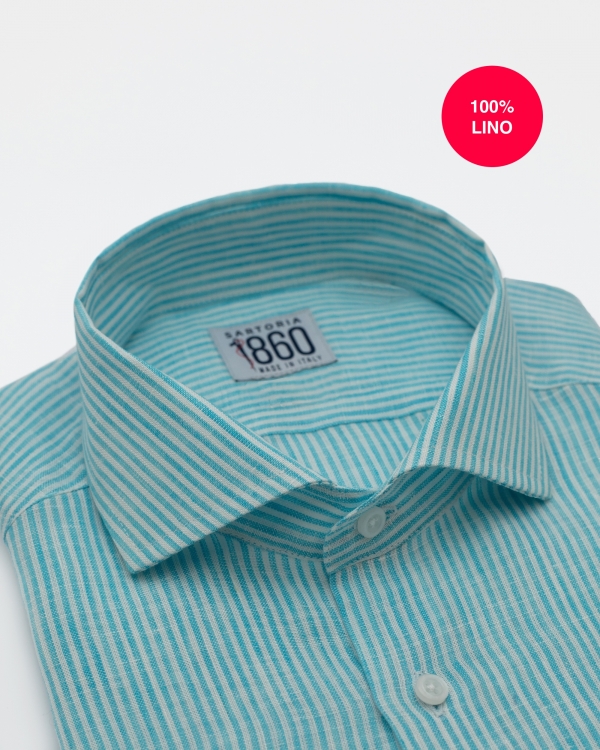CAMICIA CORFU’ - 100% lino bastoncino bianco e tiffany