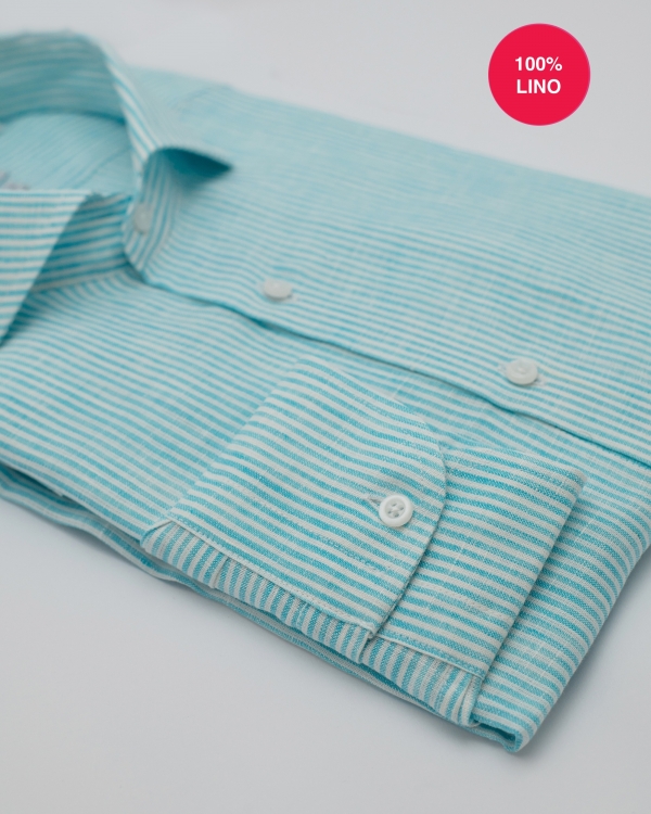 CAMICIA CORFU’ - 100% lino bastoncino bianco e tiffany