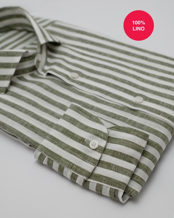 CAMICIA ISEO - 100% lino bacchettato bianco e verde