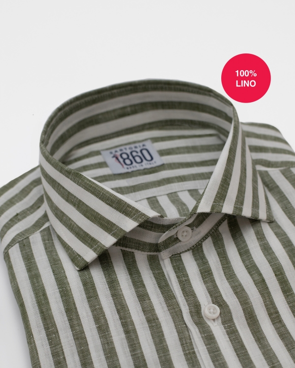 CAMICIA ISEO - 100% lino bacchettato bianco e verde