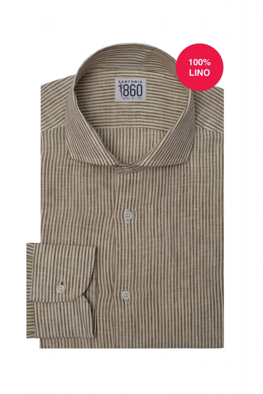 CAMICIA PETRA - 100% lino bastoncino bianco e nocciola