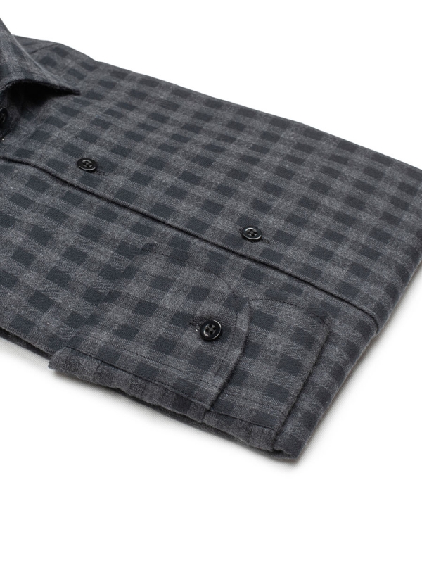 Camicia Singapore - flanella 100% puro cotone, fantasia quadro nero