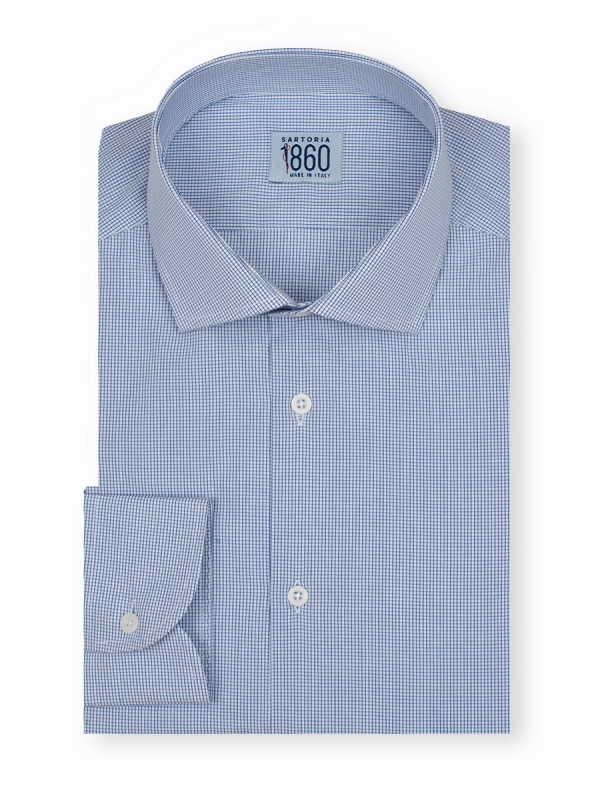 Camicia Vicenza - popeline 100% cotone, fantasia quadrettata bianco e blu