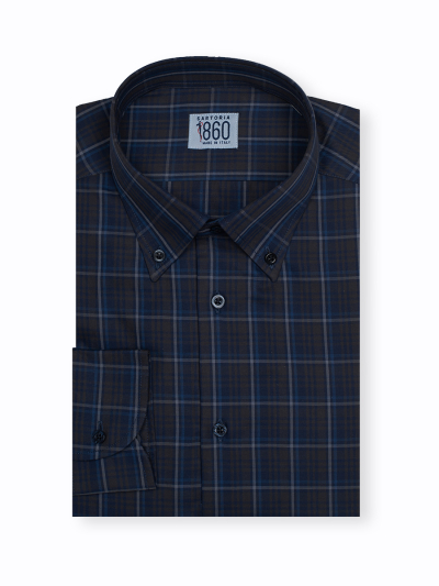 Camicia Aosta - vaiella 100% puro cotone, fantasia quadro blu