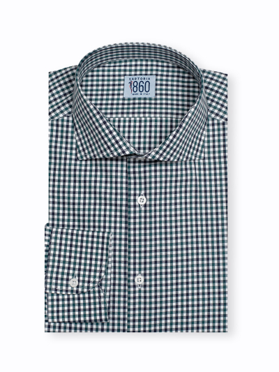 Camicia Boston - vaiella 100% puro cotone, fantasia quadrettata blu e verde
