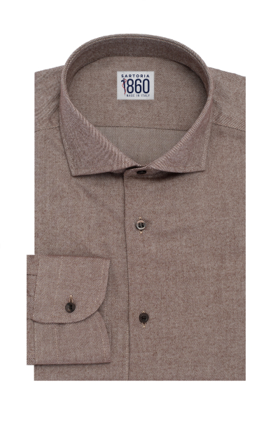 Camicia Corvara - flanella twill 100% puro cotone doppio ritorto tinta unita tortora