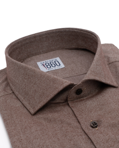 Camicia Corvara - flanella twill 100% puro cotone doppio ritorto tinta unita tortora