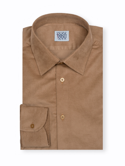 Camicia Courmayeur - velluto stretch, millerighe cammello
