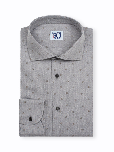 Camicia Pitti - flanellina twill 100% puro cotone, fondo grigio con motivi