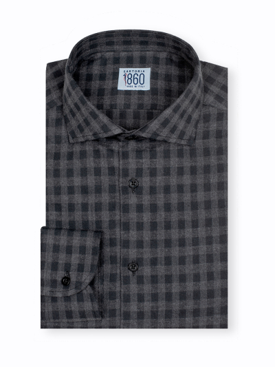 Camicia Singapore - flanella 100% puro cotone, fantasia quadro nero