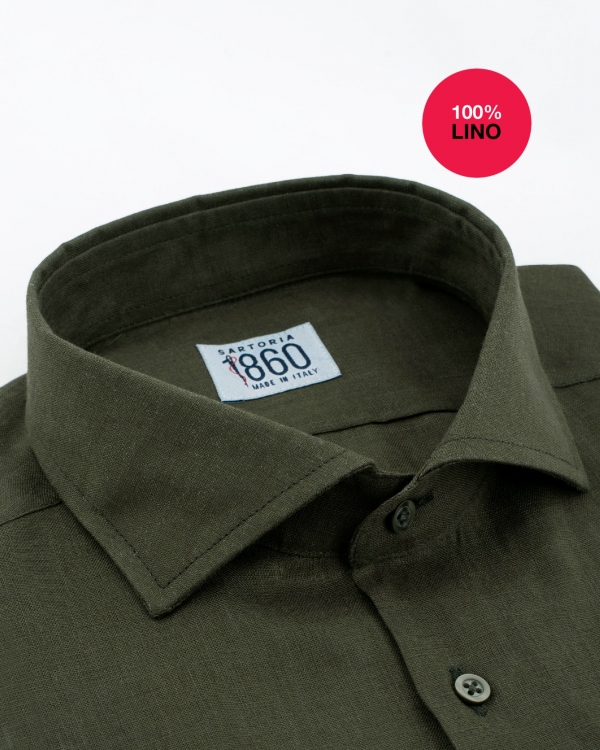 Camicia Alberobello 100 lino verdone Antica sartoria Italiana